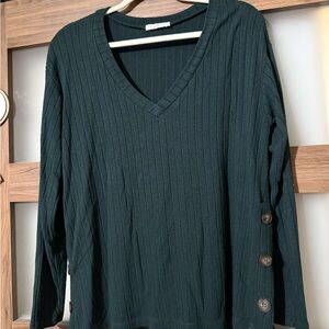 V-Neck Ribbed Knit Top in Deep Green